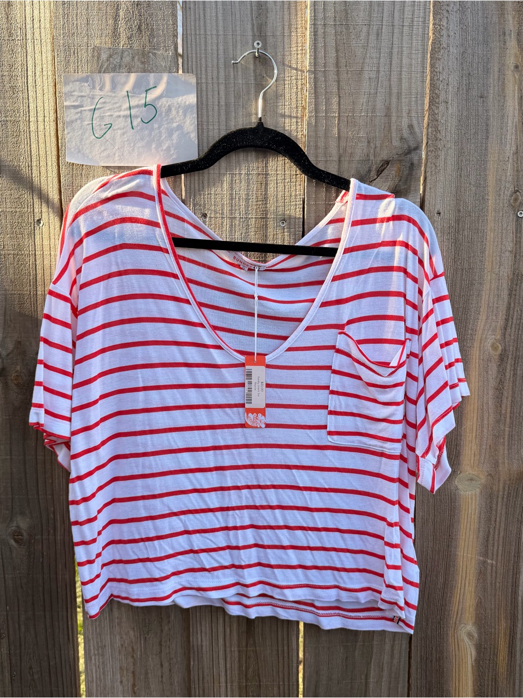 Nwt Sundry White & Red Striped V-Neck Crop Tee Size Xs